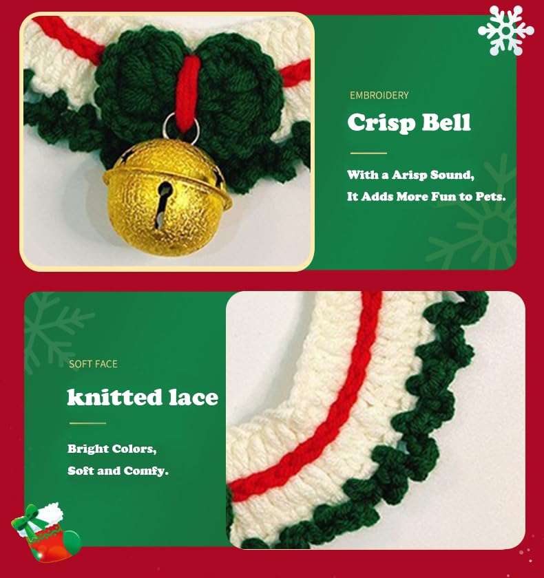 Christmas Cat Collar with Bells – Cozy Knit Holiday Scarf for Cats, Christmas Dog Collar Alternative for Small Dogs, Soft Festive Pet Costume for Winter Photos & Gifts (M)