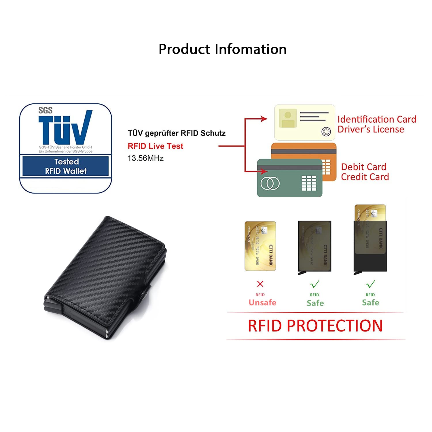 MicroTrouble Wallet for Men, RFID Wallet for Men, Aluminum Wallet for Cards, Cash and Coins, Expand Capacity to Store 12 Cards (Carbon Fiber)