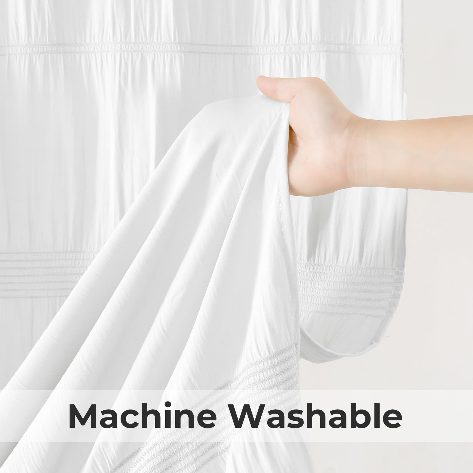 Seasonwood White Shower Curtain Farmhouse Shower Curtain Rustic Striped Cotton Blend Fabric Shower Curtains Heavy Weighted Bathroom Decor, 72 x 72