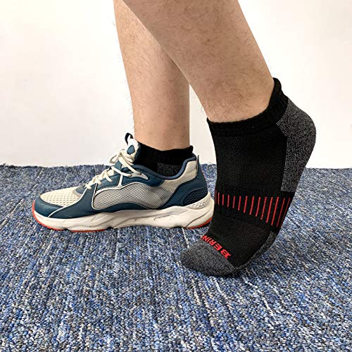 BERING Men's Ankle Socks Thick Cushioned Athletic Socks for Running, Walking, Workout, Black, Size 9-12, 6 Pack