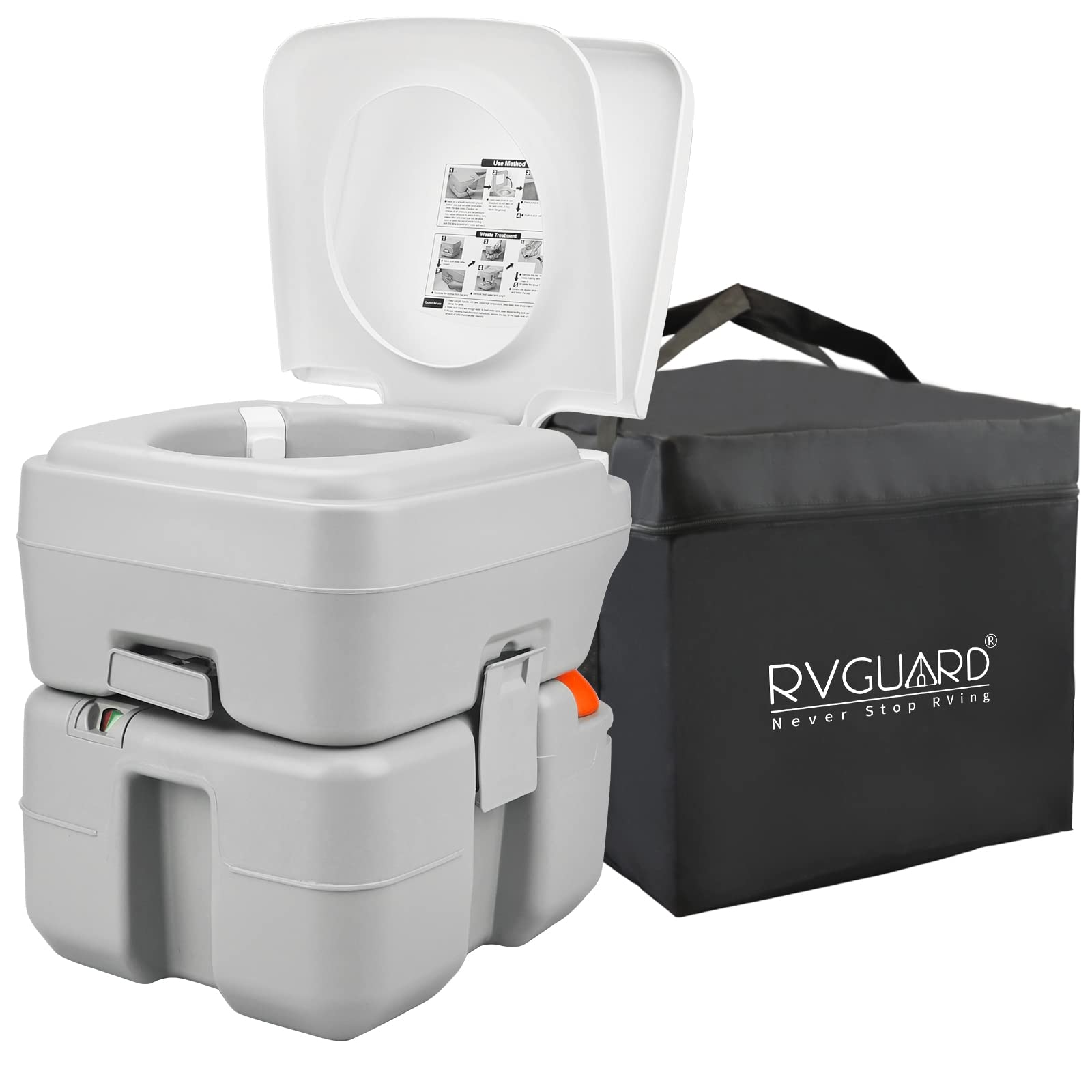 RVGUARD Portable Toilet, Camping Portable Toilet for Adults, 5.3 Gallon Waste Tank with Level Indicator, Come with Carry Bag and Wash Sprayer, for Camping, RV, Yacht and Truck Driver Use