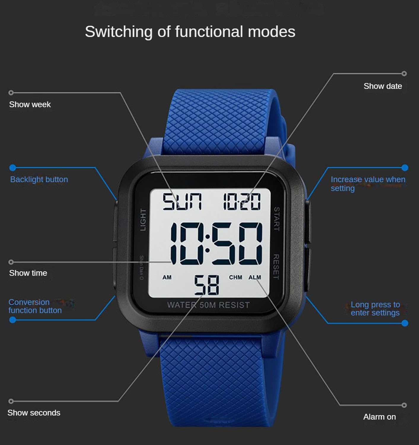 BESTKANG Unisex LED Digital Watch Women Men Digital Sports Watch Fashion Simple Luminous Waterproof Watch (Green-Black)