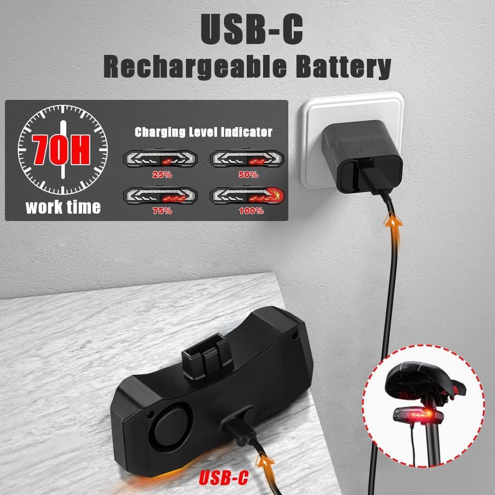 WSDCAM Smart Bike Tail Light with Turn Signals and Rear Brake Light, Bike Alarm Horn with Remote, Auto ON/Off Rechargeable Waterproof