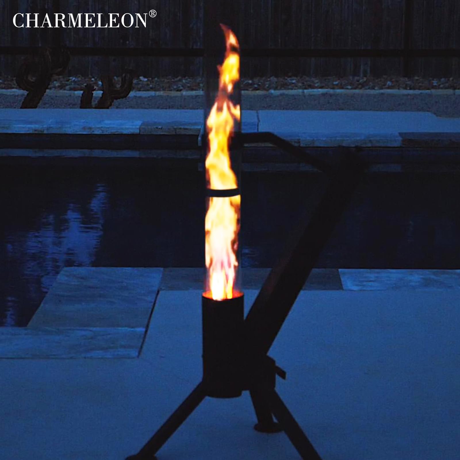 CHARMELEON Wood Pellet Fire Pits for Outside – Portable Wood Pellet Heater – Painted Stainless Steel Outdoor Fire Pit for Backyard – Patio Rocket Stove – Matte Black