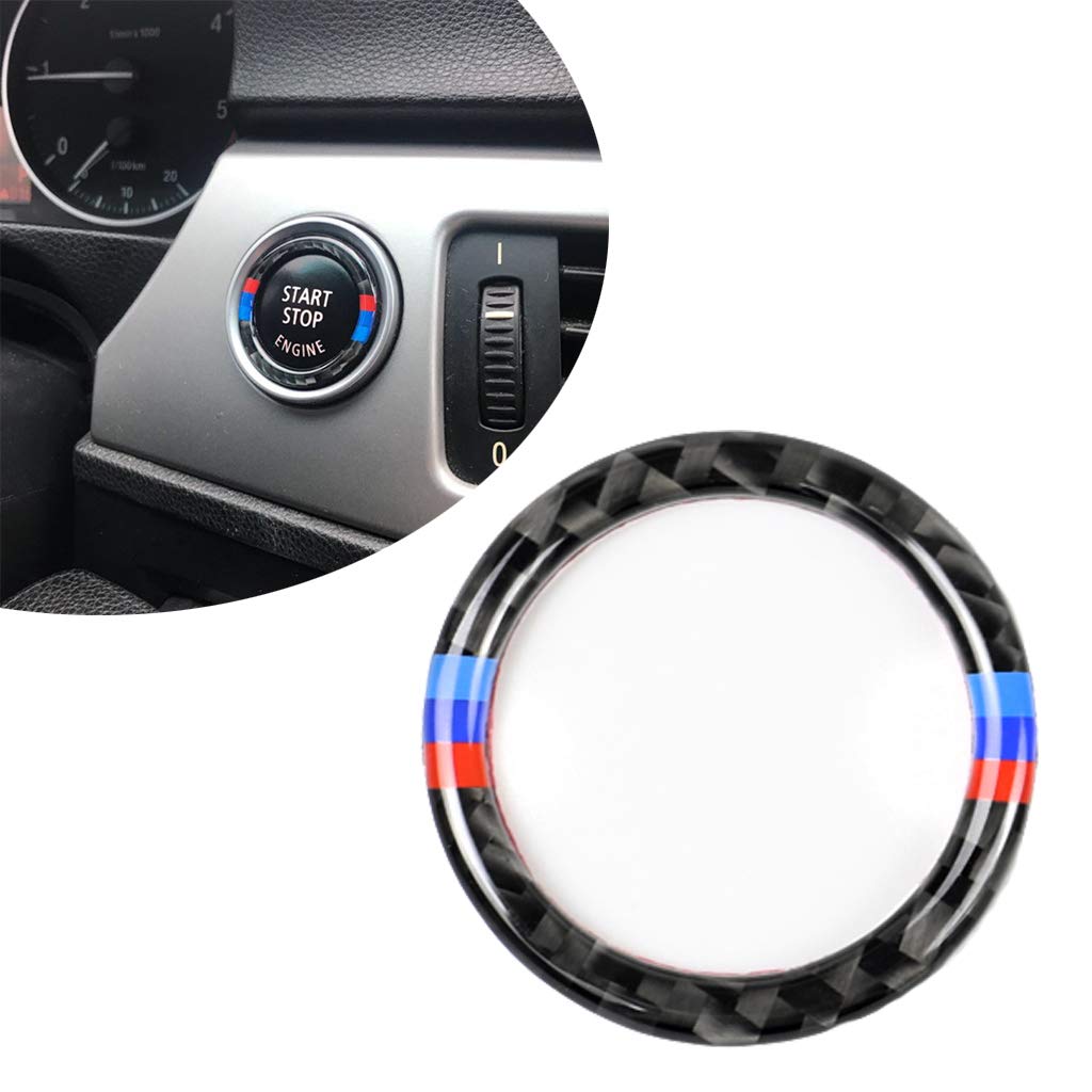 Fsforcar Carbon Fiber Car Engine Start Stop Ignition Key Ring Decorative Sticker for Car Model BMW E90 E92 E93 3 Series Engine Start Button Cover (Mixed Color)