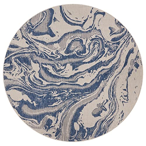 LR Home Ox Bay Seamas Abstract Oasis Indoor/Outdoor Accent Rug, White/Blue, 1'10" x 3'0"