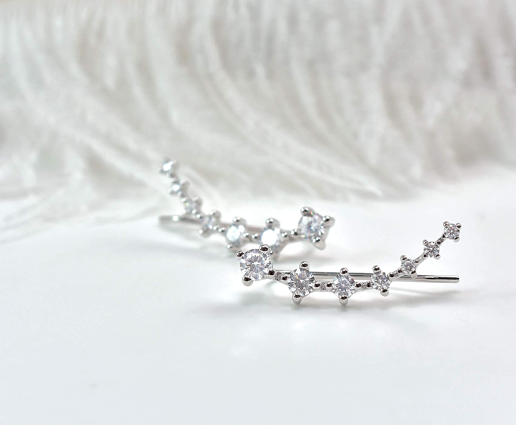 Sterling Silver Climber Earrings for Women 7 Crystals Ear Cuffs Cartilage Hypoallergenic Jewelry Dainty Fashion Birthday Gift for Women (Silver)