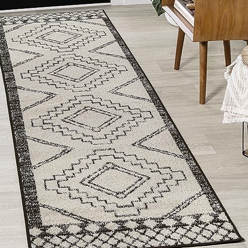 JONATHAN Y Amir Moroccan Beni Souk Ivory/Blue/Orange Indoor Area Rug, 4x6, Bohemian, Scandinavian, Easy-Cleaning for Living Room, Bedroom, Kitchen, Pet Friendly, Non-Shedding (MOH200E-4)