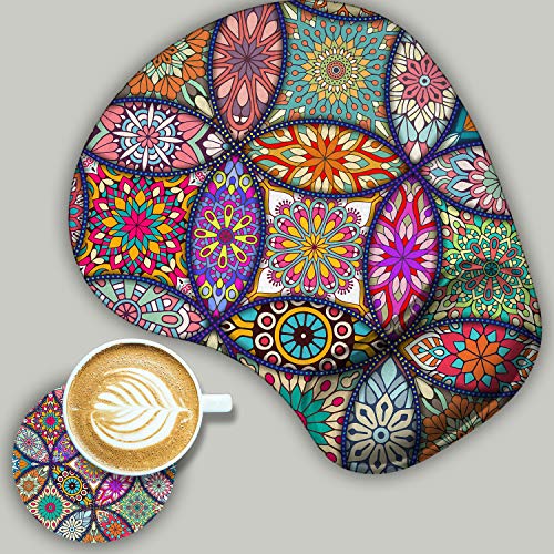 CUISHAN 2 Pack Gaming Mouse Pad and Coaster,Ergonomic Mouse Pad with Wrist Support Gel,Non-Slip PU Base,Easy Typing Pain Relief Effect,Suitable for Office and Home (Starry Owl)