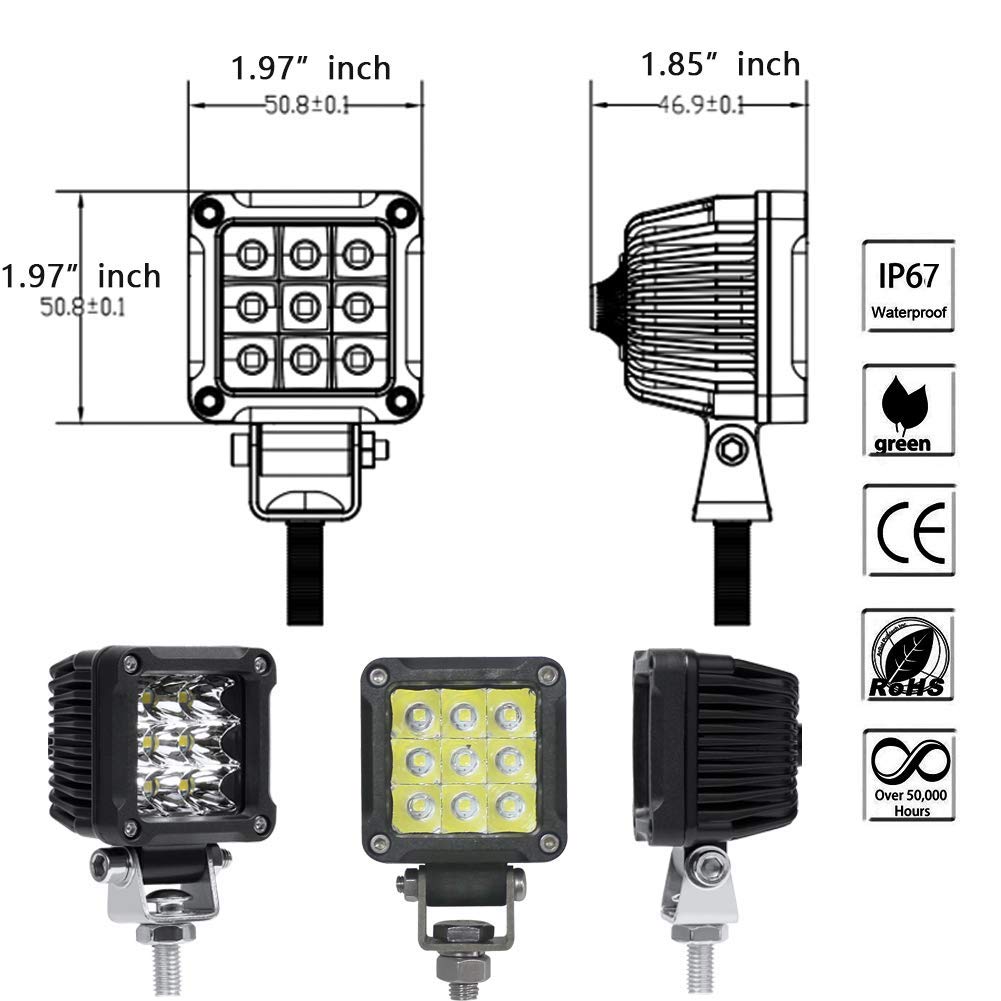 Adzoon Motorcycle Fog Lights, 2'' Inch 27W Spot Mini Cube Work Driving Pod Lights for Offroad Trucks ATV UTV SUV 4x4 Pick Up Car Boat