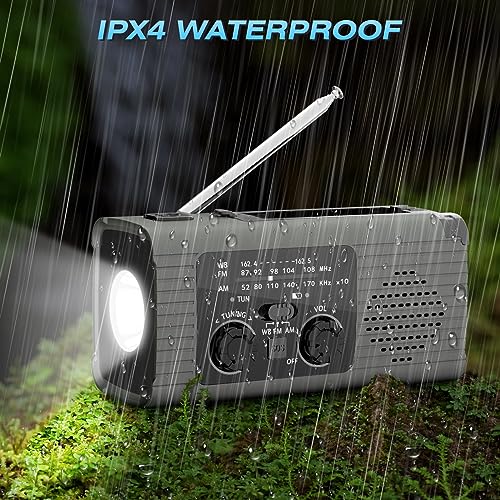 NITIGO Emergency Radio Hand Crank Radio USB Charged Portable Power Bank with Solar Charging, SOS Alarm, AM/FM/NOAA Rdios, 180° Rotate Reading Lamp, LED Flashlight for Camping, Home, Outdoor Emergency