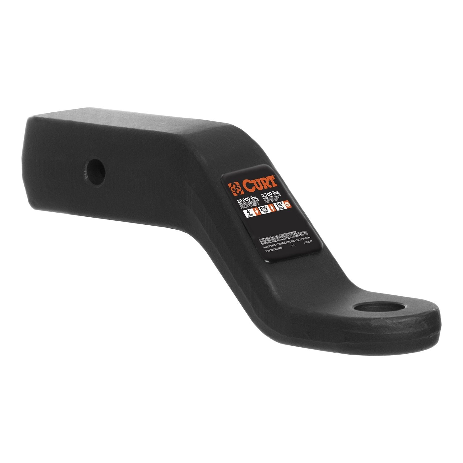 CURT 45458 Commercial Duty Forged Trailer Hitch Ball Mount, Fits 2-1/2-Inch Receiver, 20,000 lbs, 1-1/4-Inch Hole, 4-Inch Drop, 2-1/2-In Rise