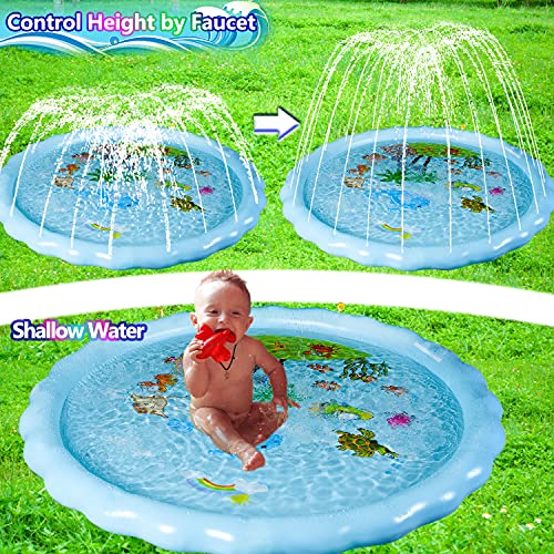 Water Splash Pad for Kids, 67'' Big Splash Pad, Dog Splash Pad Baby Sprinkler Pad Large for Dogs Splash Mat Sprinkle and Play Pads Pool for 3 4-8 10-12 Year Olds for Outdoor Backyard, Light Blue