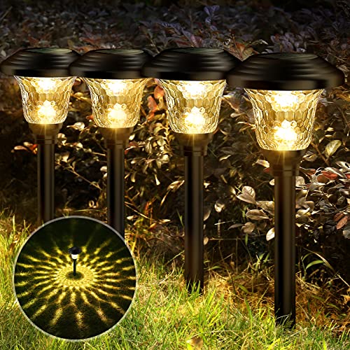 Balhvit Glass Solar Lights Outdoor, 2 Pack Super Bright Solar Pathway Lights, Up to 12 Hrs Long Last Auto On/Off Garden Lights Solar Powered Waterproof, Stainless Steel LED Landscape Lighting for Yard