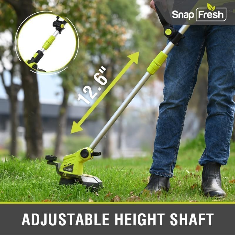 SnapFresh Weed Wacker 12" Cordless String Trimmer, 20v Electric Weed Eater/Whacker with Automatic Feed Spool, Weedeater with 2.0Ah Li-ion Battery & Charger, 2 in 1 Battery Edge Trimmer for Lawn/Grass