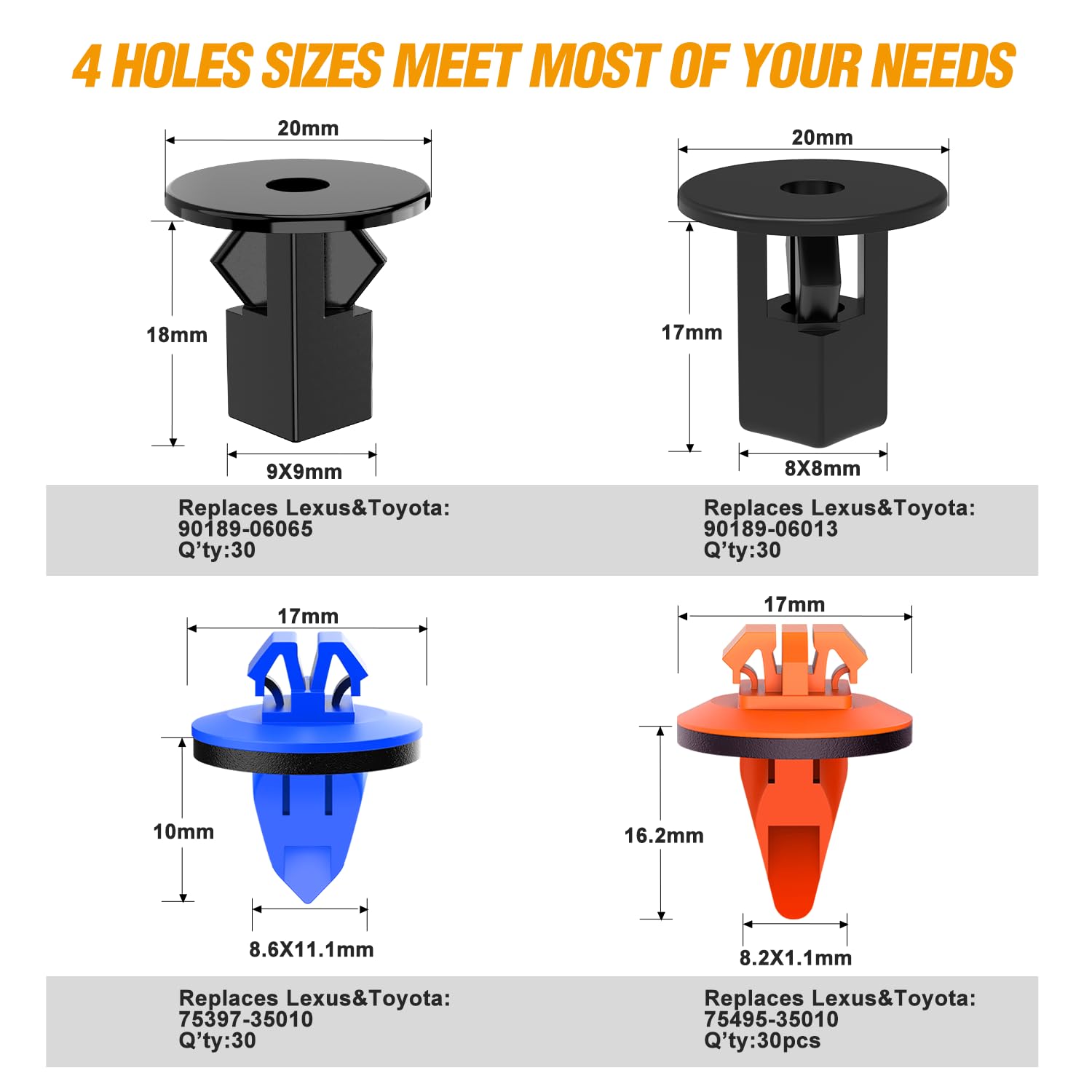 GOOACC 120PCS Car Bumper Retainer Clips Bumper Fender Liner Kit for Lexus Toyota 4Runner Tacoma RAV4 Scion 75495-35010 75397-35010 90189-06065 90189-06013 with Fastener Remover