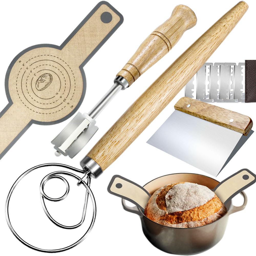 Dough Whisk Bread Making Tools Kit, Sourdough Silicone Bread Sling, Bread Lame Dough Scoring Tool & Dough Cutter Bread Baking, Bread Making Supplies Tools, Sourdough Bread Baking Gift Set