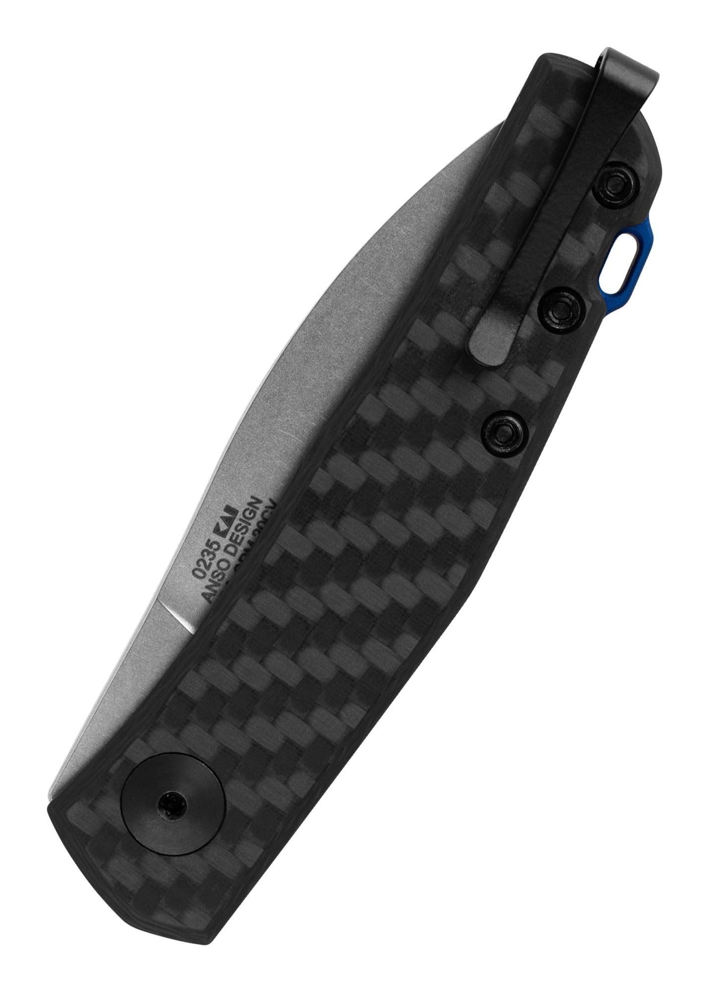 Zero Tolerance 0235, Jens Anso Design with Carbon Fiber Handle, CPM 20CV Spear Point Blade, Pocketclip, Made in USA, Black, 2.6 Inch Blade