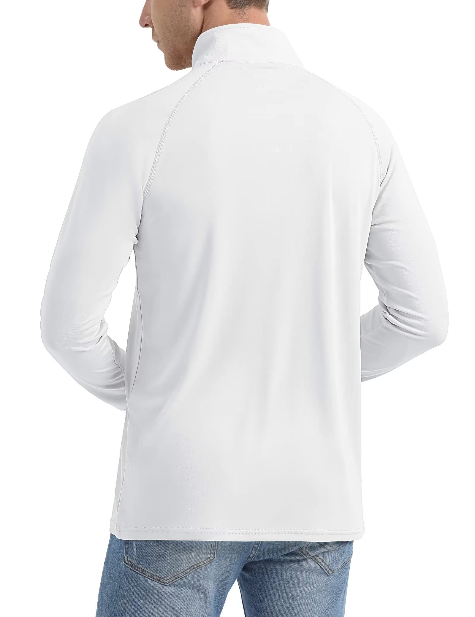 Shirts for Men Fashion 1/4 Zip Up Sun Protective Quarter Zip Shirt for Men Mens Rash Guard Shirt Long Sleeve SPF Loose Fit Athletic Shirt White