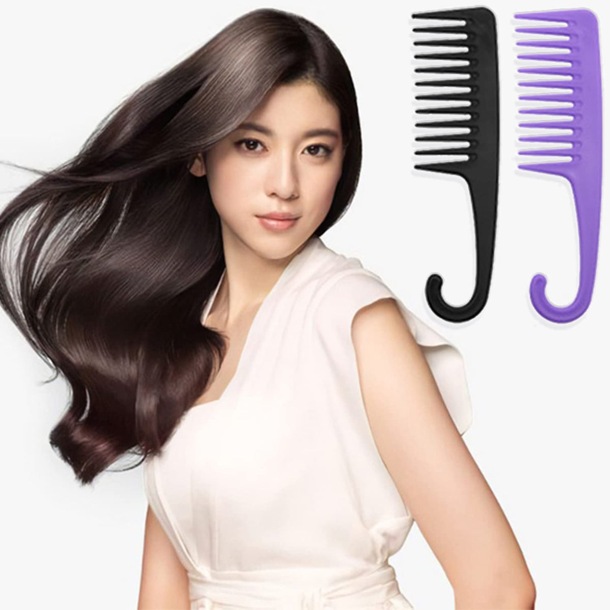 4PCS Large Wide Tooth Comb Detangling Comb with Hook for Wet Curly or Dry Hair in All Types, Premium Styling Shower Combs Set with Handgrip, Women Detangler Hair Brush for Detangling Wigs Curls