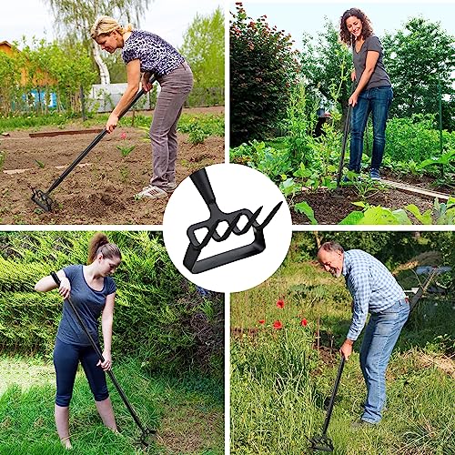 Hoe Garden Tools, Stirrup Hoe Weeding Tool, 62" Adjustable Long Handle Stainless Steel Heavy Duty Hula Hoe Tiller Rake for Flower Beds, Patio, Garden Loosening Soil Weeding Digging
