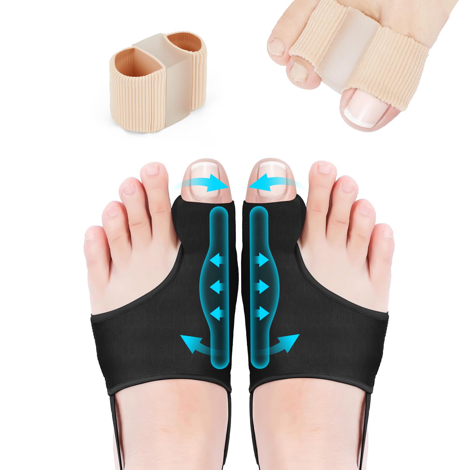 PHIXBEAR 2 Pcs Bunion Corrector with 2 Pcs Gel Bunion Toe Separators, Big Toe Straightener for Relief, Comfortable & Breathable for Day/Night