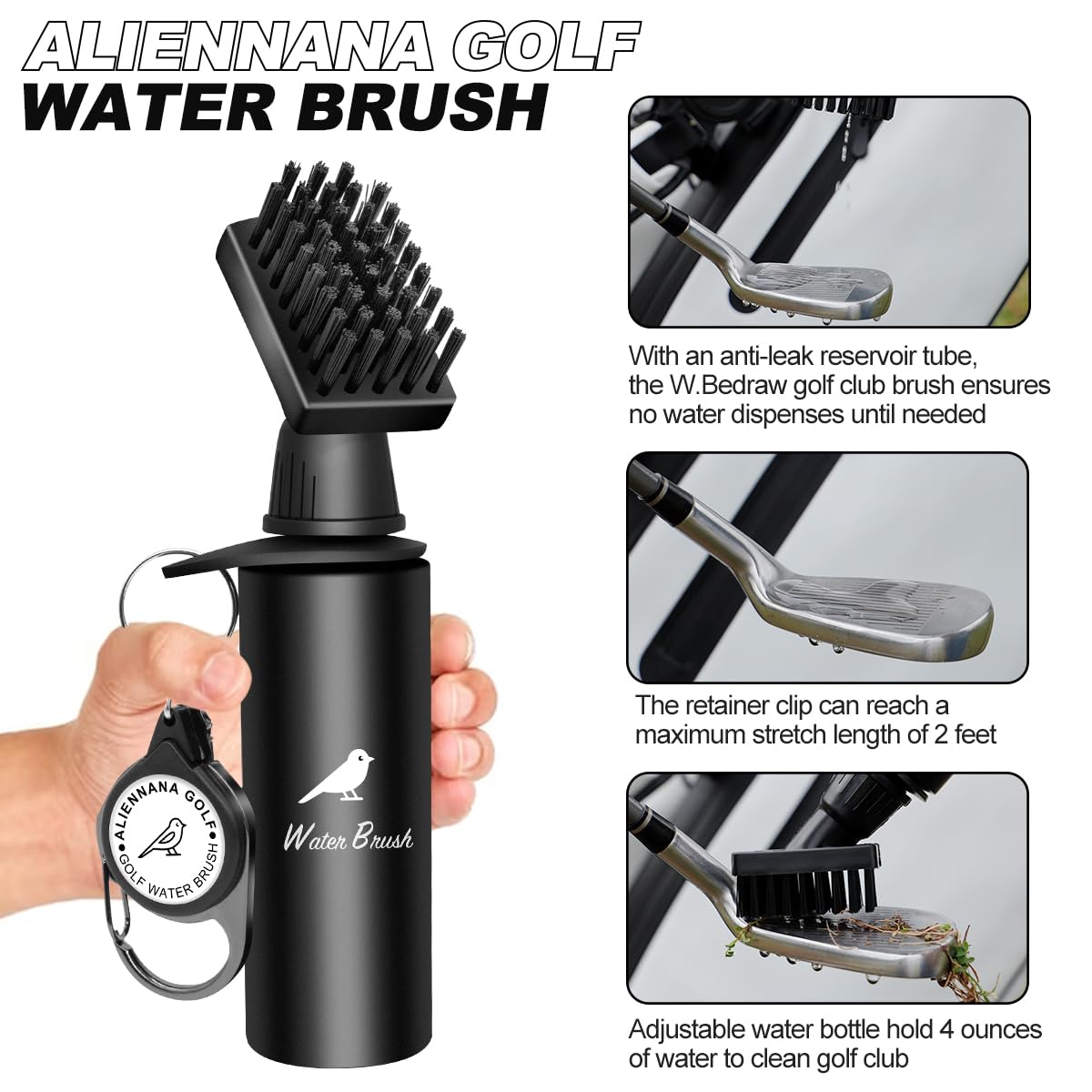 Golf Water Brush Pro Golf Club Cleaner Brush with Squeeze Water Bottle Holds 4 Ounces of Water - Golf Club Head Groove Cleaner, Golf Ball Cleaner, Shoe Brush, Golf Bag Accessories (1 Pack)