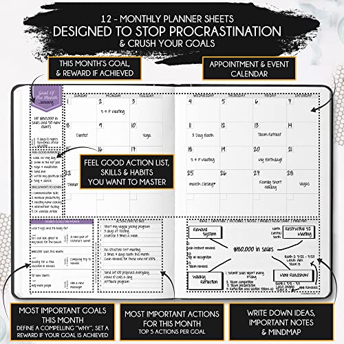 Life Planner - Undated Deluxe Weekly, Monthly Planner, a 12 Month Journey to Increase Productivity, Happiness & Enhance Organization | Life Organizer, Gratitude Journal, Agenda Planner, To Do List, Gift Box & Stickers - Start Anytime