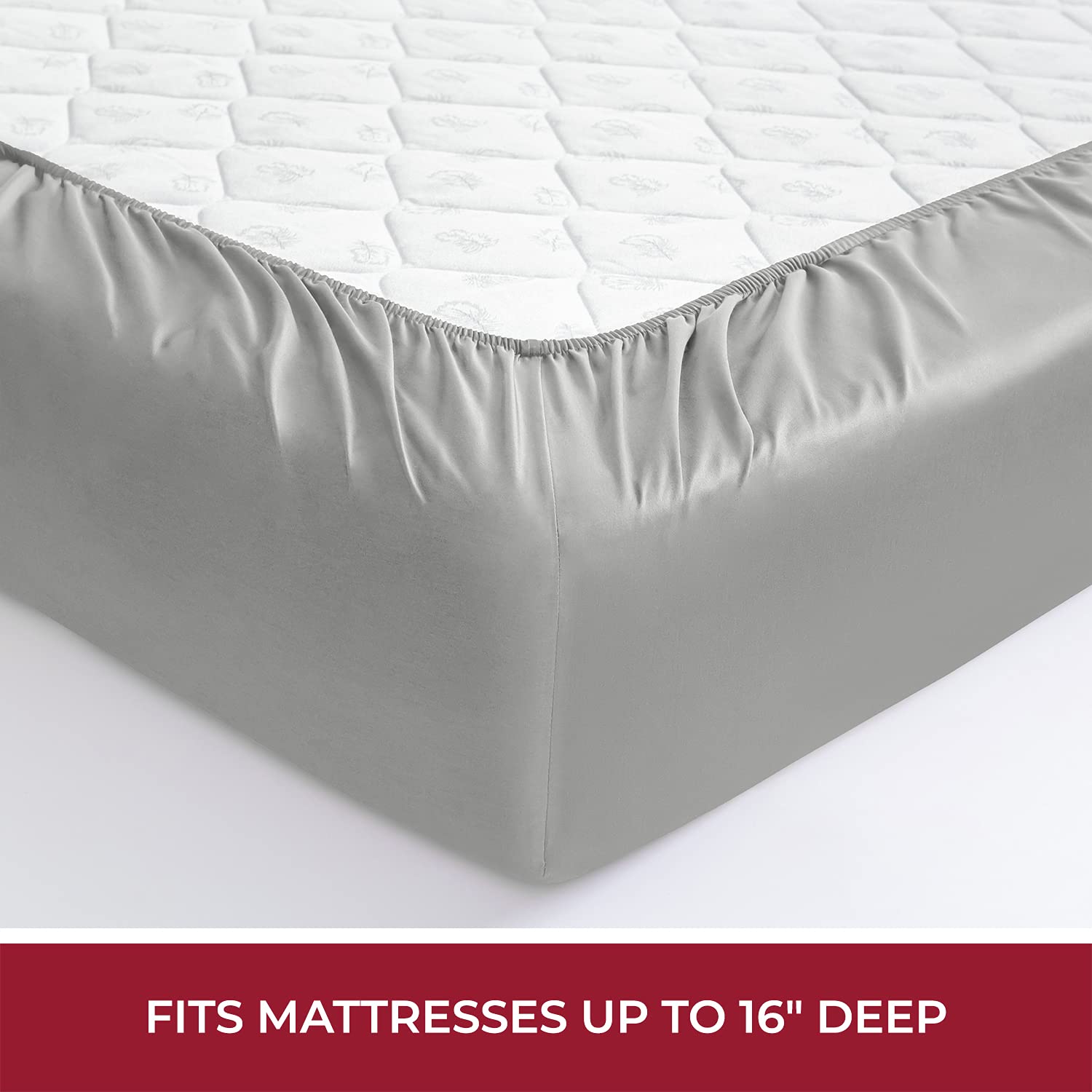 Mellanni 400 Thread Count Cotton Sateen Bedding Set - 4 Piece White Bed Sheets Set - Fits Mattresses up to 16" Deep - Cooling Sheet for Hot Sleepers (Queen, Light Gray)