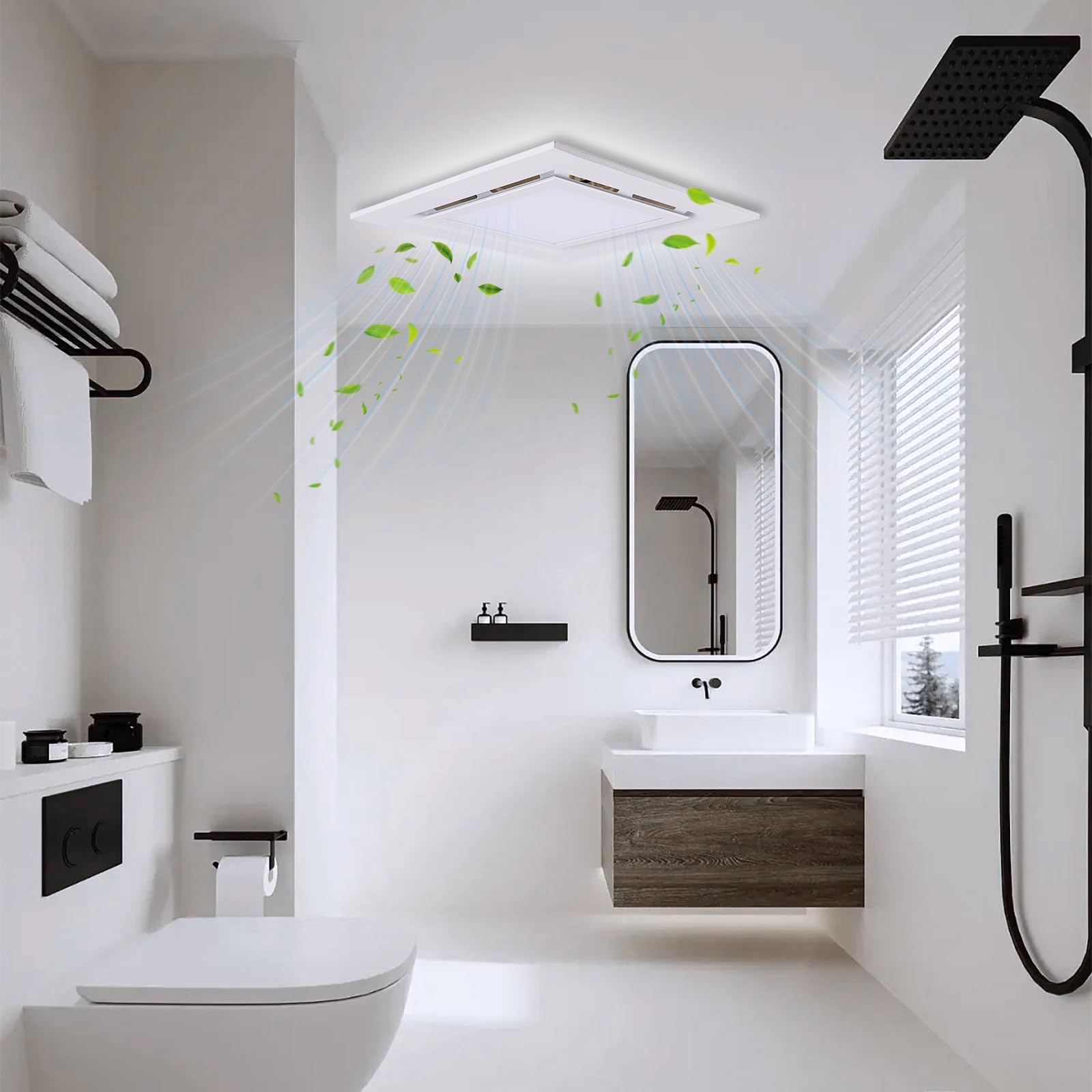 Mmucco Bathroom Exhaust Fan with Light,144 CFM 1.0 Sones Double Switch Ultra Quiet Bathroom Vent Fan Square White for Home Bath Office Hotel LED 15w,Fan 35w 110V