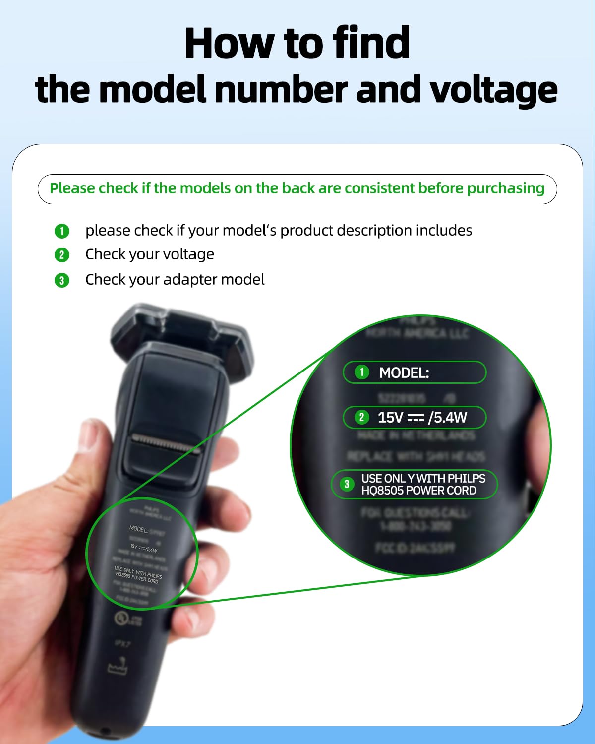 Superer 15v Charger Cord for Philips Norelco HQ8505 Series 7000 5000 3000 9000 MG5750 MG7750 Phillips Electric Shaver Razor Aquatec Arcitec Multigroom Beard Trimmer Charging (Only Fit for 15v)