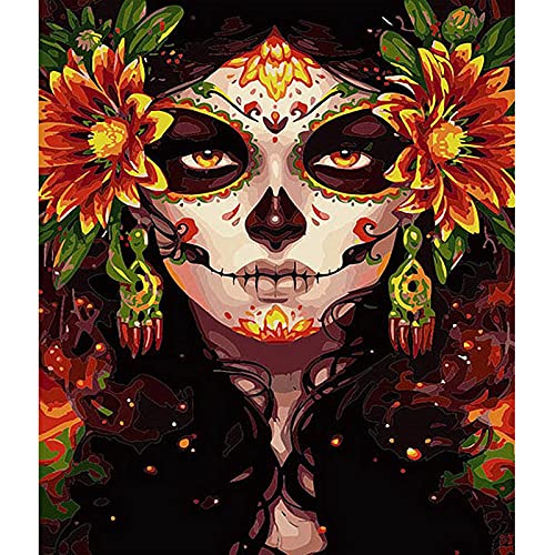 Paint by Number for Adults, CAYUDEN 16" x 20" Acrylic Paint by Numbers for Adults Beginner Kids Calavera Girl Painting by Number Kit on Canvas with 3 Brushes DIY Watercolor Adult Paint by Numbers Kits