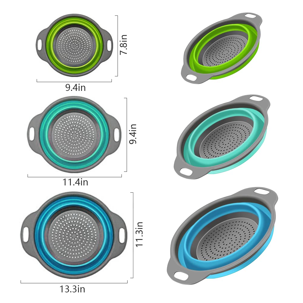3-Packs Strainers for Kitchen Colander with Handles 3 Size Collapsible Colander for Washing Draining Veggies Fruit Pasta
