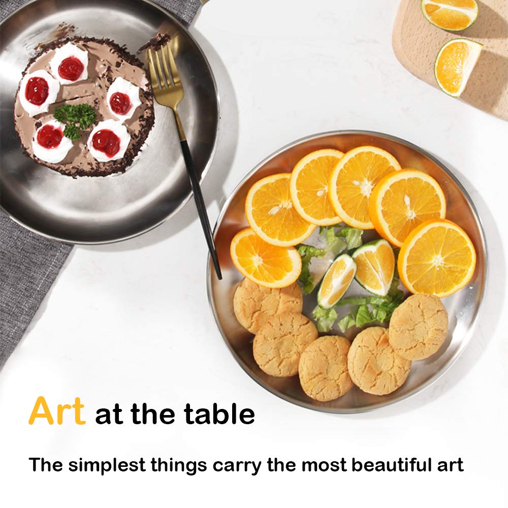 12 Pack Stainless Steel Plates, Reusable Brushed Metal Dinner Plates, Metal Dinner Dishes for Picnic BBQ Steak (sliver)