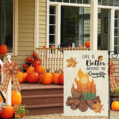 BEZKS Fall Funny Camping Garden Flag for Campers burlap 12.5x18.5Inch Double Sided, Best Choice Autumn Making Memories One Campsite At A Time Small Personalized Camping Garden Flags (AB02)