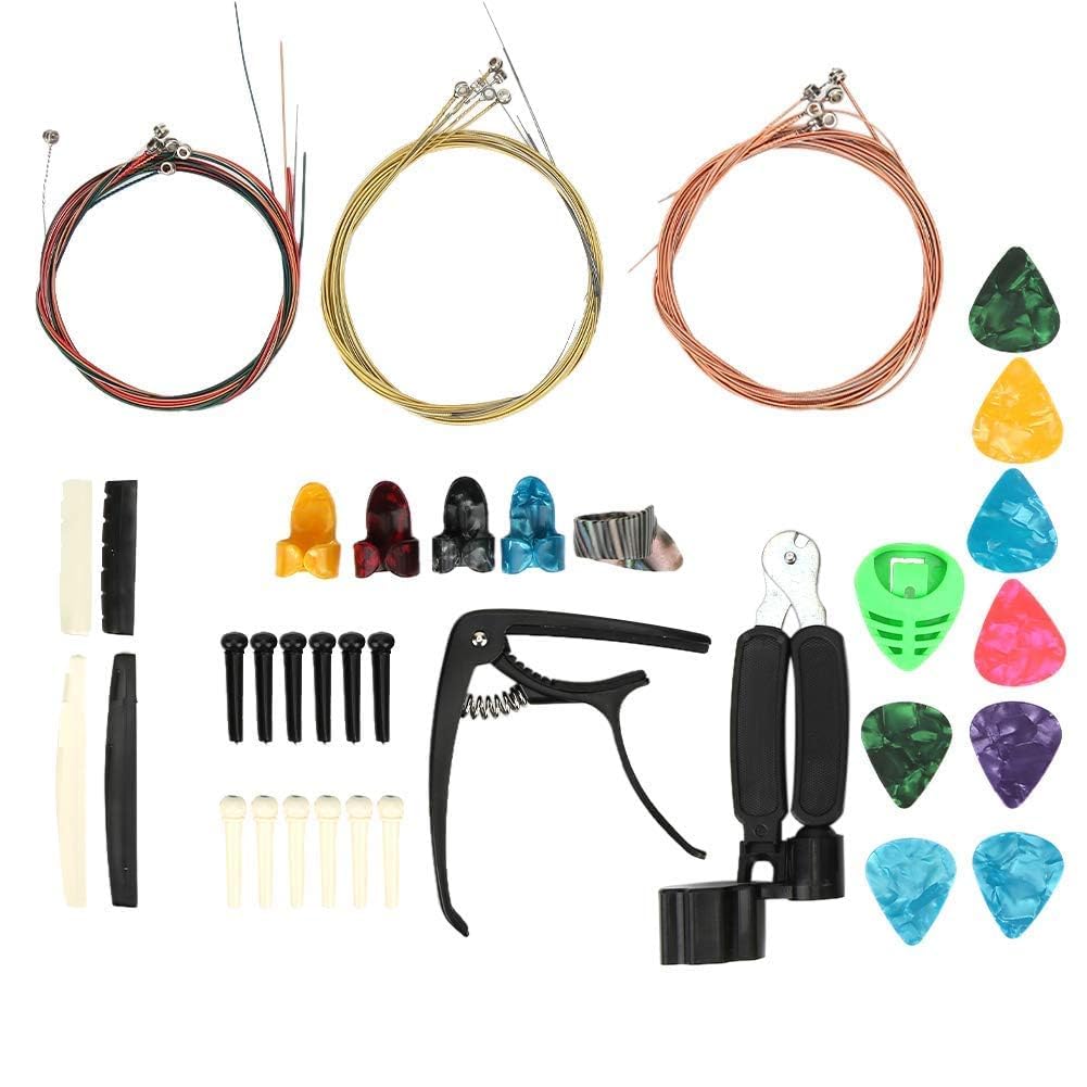 Guitar Accessories Kit 36 Pieces Guitar Tool with Guitar Picks, Capo, Guitar Strings, String Winder, Bridge Pins, Pin Puller, Saddle and Nuts, Electric Guitar Accessories Guitar Supplies Guitar Tools