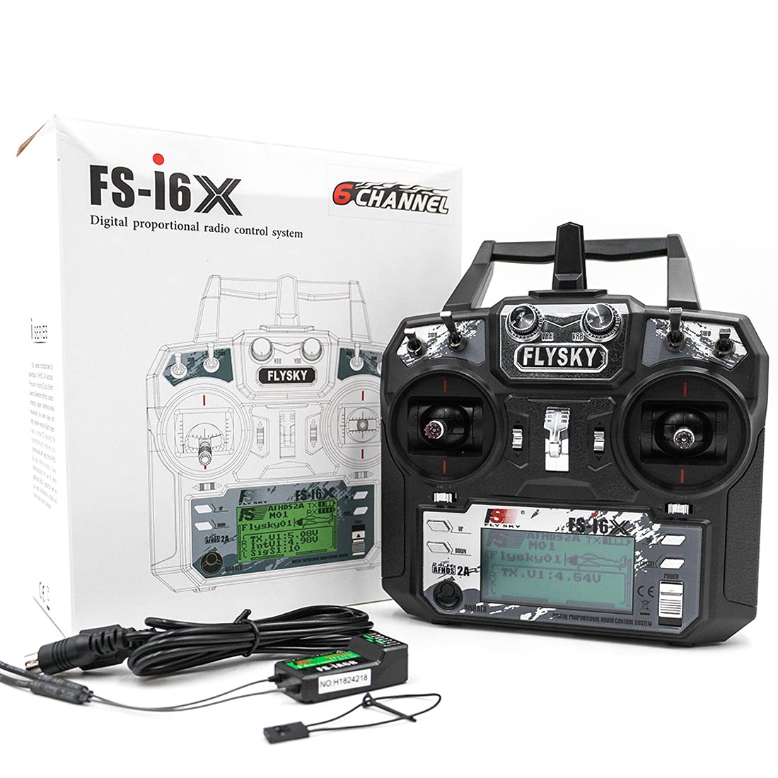 FLYSKY FS-i6X 10CH 2.4GHz RC Transmitter Controller with iA6B Receiver Upgrade Cable for RC Boat Racing Drone