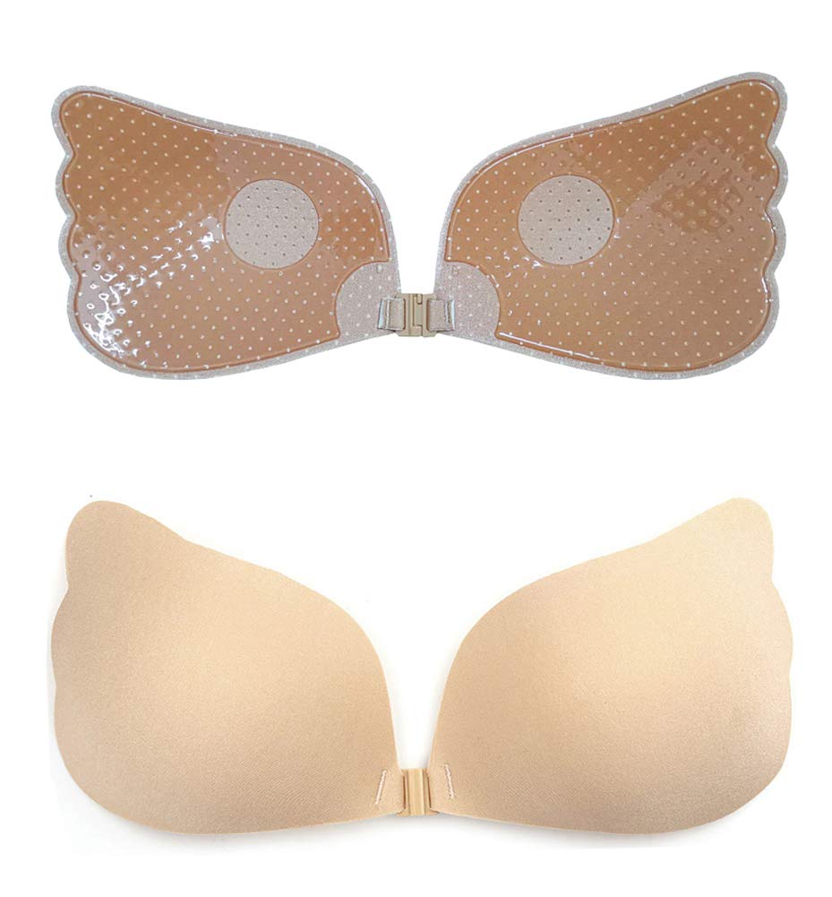 Uplife 2 Pairs Adhesive Invisible Bra Strapless Plunge Push up Silicone Bra Reusable Sticky Magic Bra for Women, B Cup