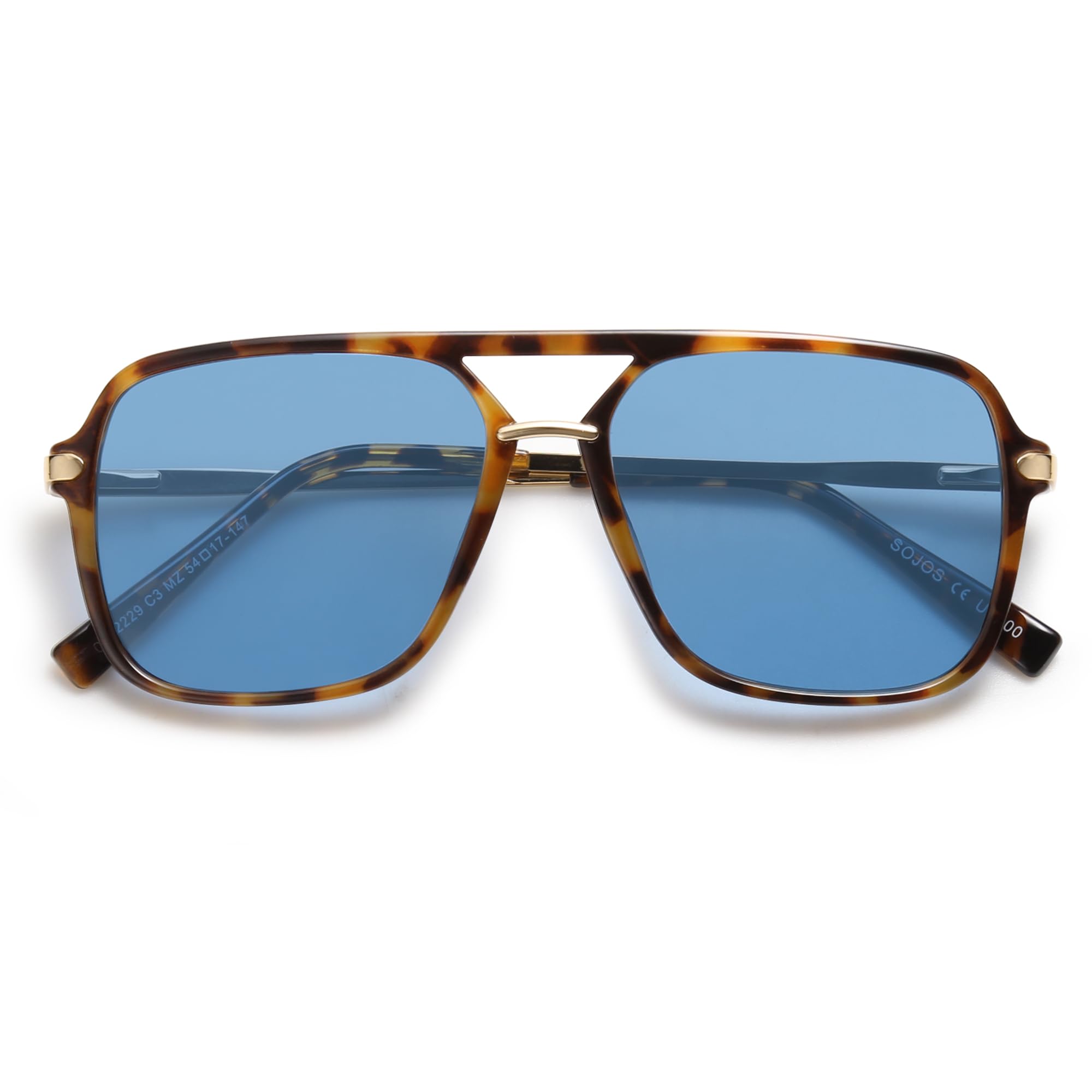 SOJOS Sunglasses for Women & Men, Square, Retro, Polarized Lens, Trendy Aviator, 90s Shades (SJ2229, Brown Tortoise Blue)