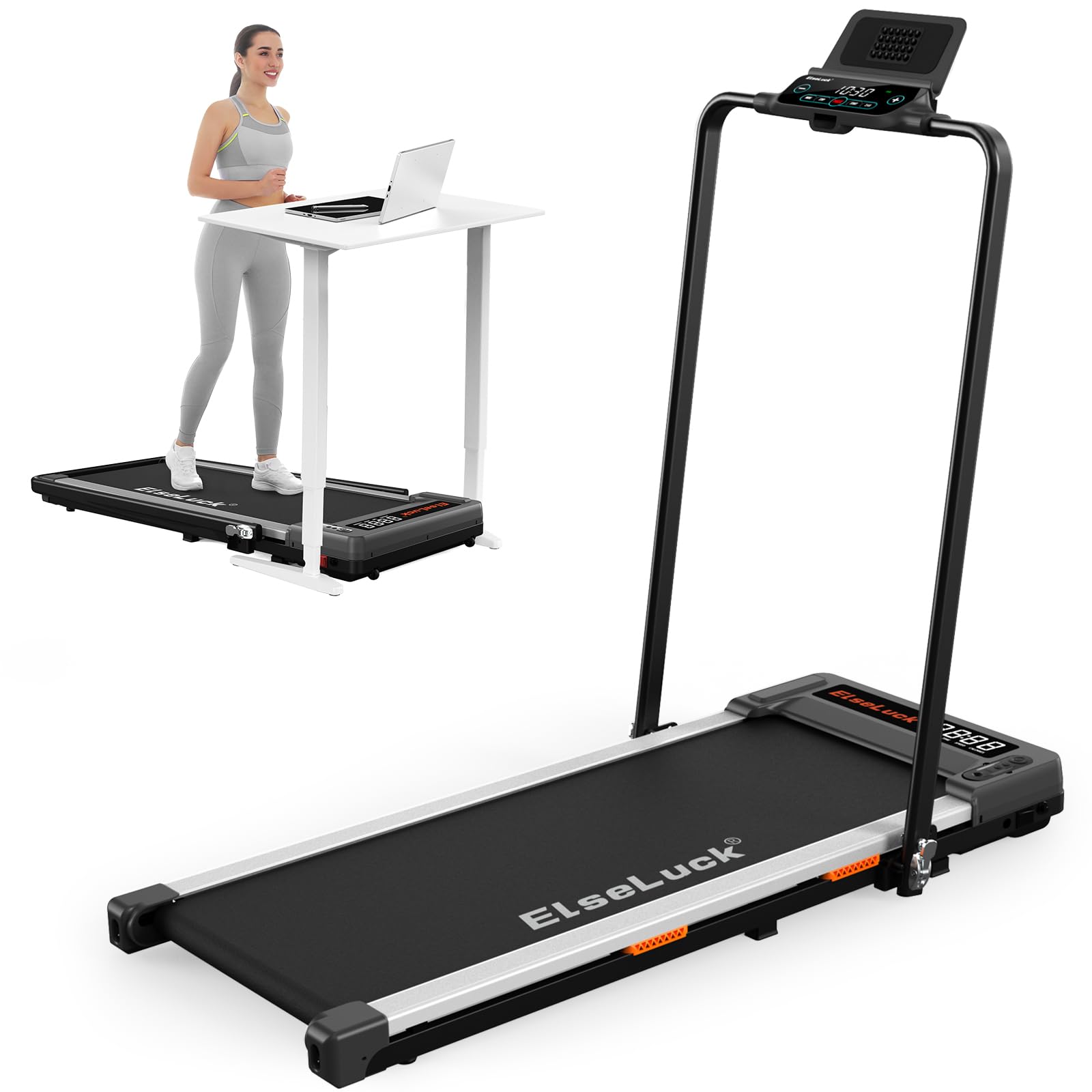 Elseluck Walking Pad Under Desk Treadmill, 2 in 1 Foldable Treadmill for Home, Portable Walking Treadmill with Remote Control, Walking Jogging Machine in LED Display