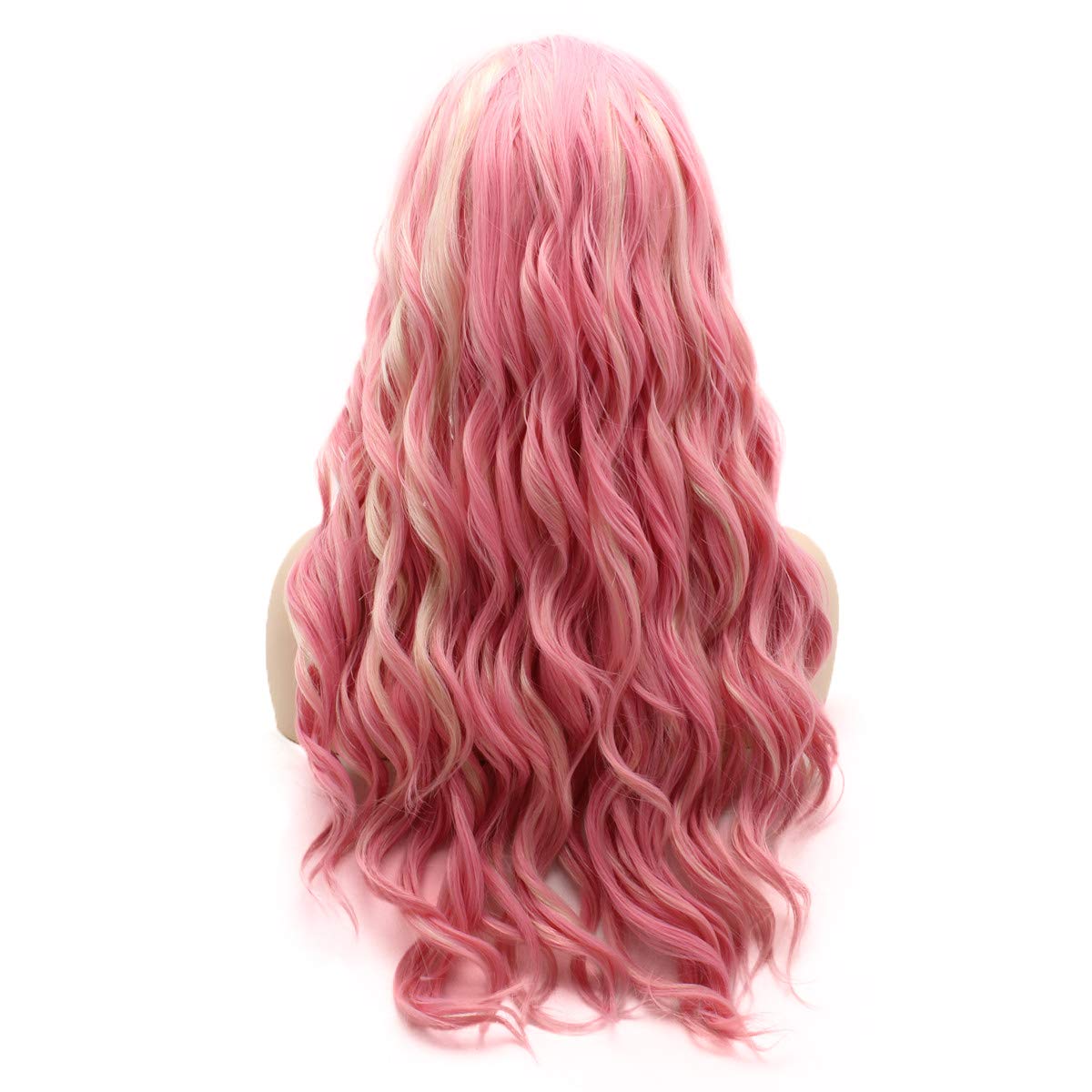 Meiyite Hair Wavy Long 24inch Pink and Light Blonde Mix Heavy Density Realistic Synthetic Lace Front Wigs
