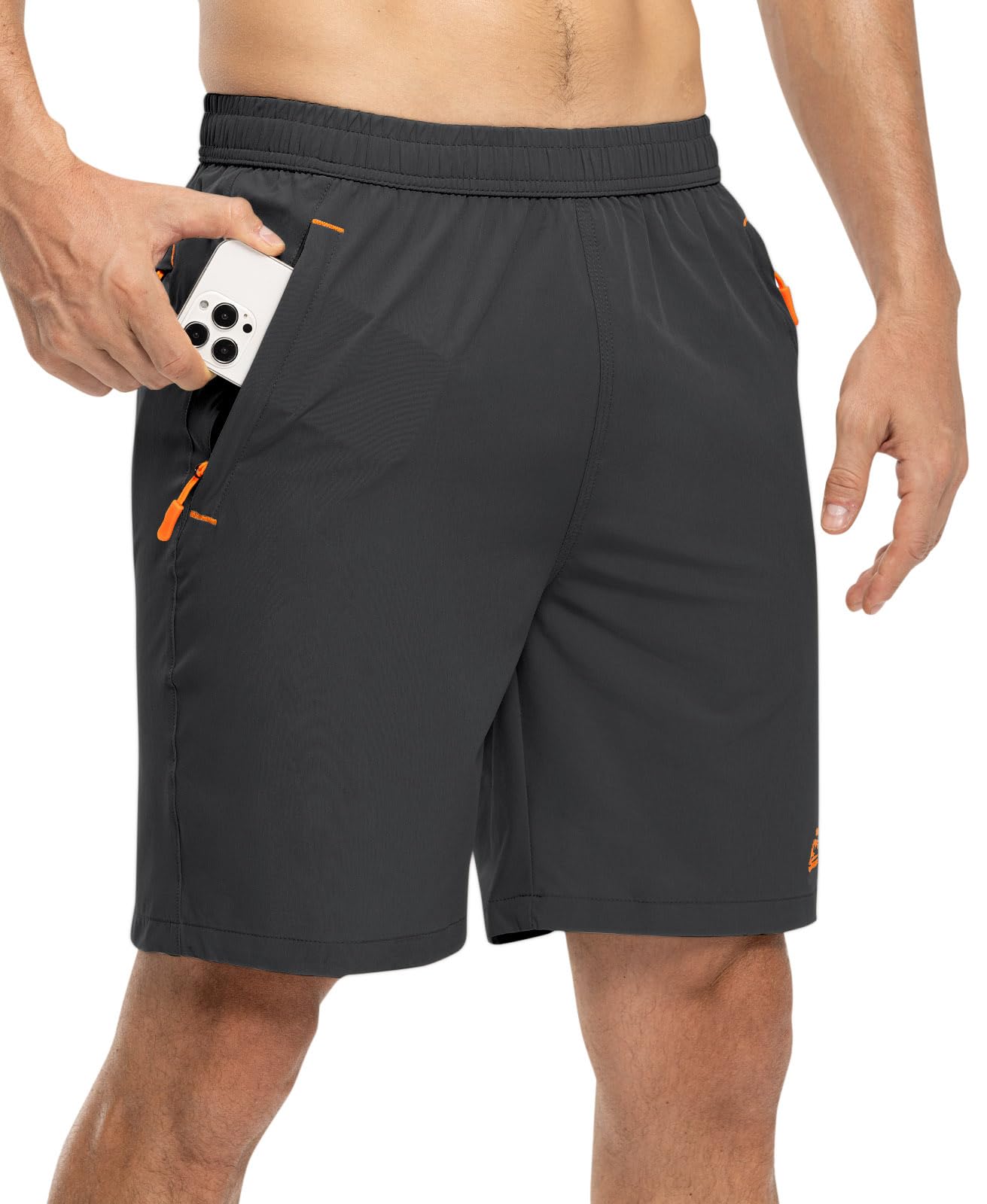 TBMPOY Men's 7" Hiking Running Shorts with Pockets Athletic Outdoor Sports Gym Workout Short Zipper Pockets Grey XL