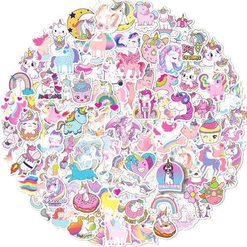 Unicorns Stickers 100 Pcs Waterproof Vinyl Stickers for Water Bottles Pink
