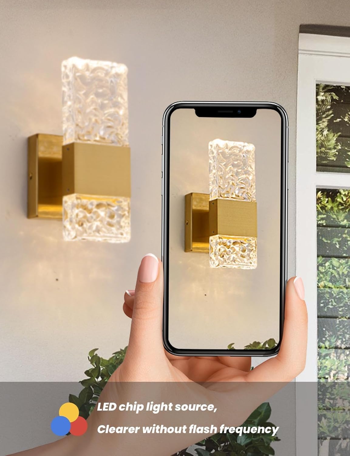 OYLYW Gold Dimmable Crystal Wall Sconces Set of Two Modern Bathroom Vanity Light Fixtures Warm White 3500K Dimmable LED Wall Mounted Sconces for Bathroom Hallway Living Room(2 Pack)