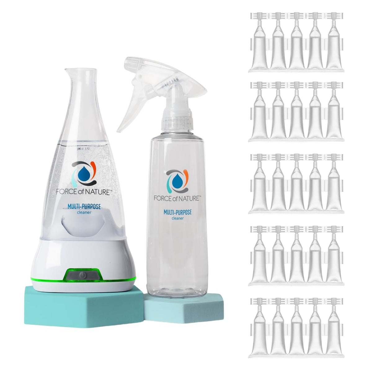 Force of Nature Multi-Purpose Cleaner & Deodorizer Extra Value Bundle - Reusable Bottle, 25 Refills - Eco-Friendly, Toxin-Free All-Purpose Natural Cleaning Supplies