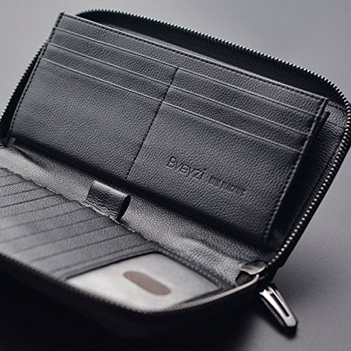Bveyzi Women RFID Blocking Wallet Leather Zip Around Phone Clutch Large Capacity Ladies Travel Purse Wristlet (Olive Green)