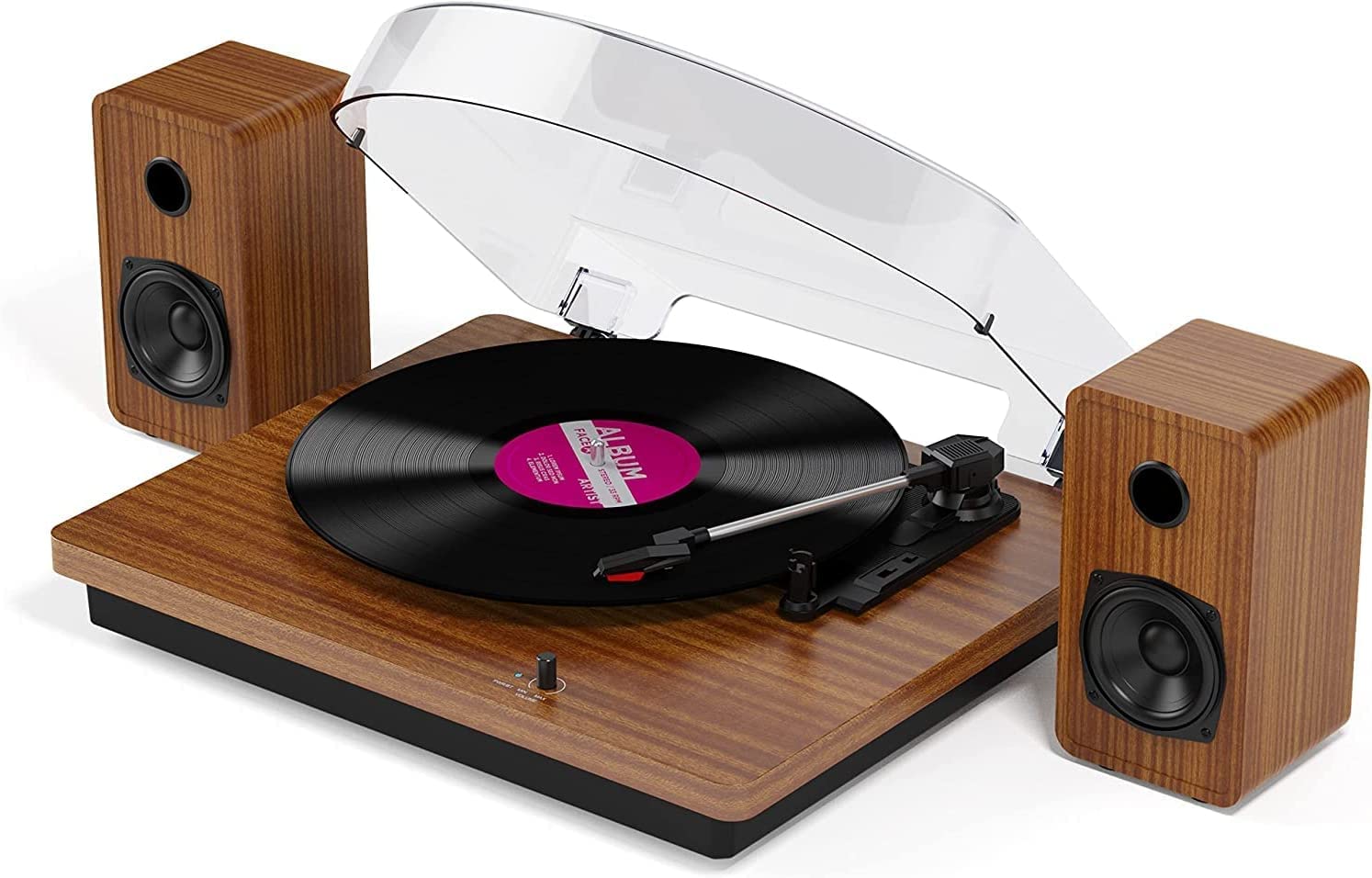 Record Player With 30W External Stereo Speakers, Belt-Drive Turntable, Bluetooth, 3 Speed, 3 Size Vintage Vinyl Player, Vinyl-to-MP3 Recording, Wireless AUX Headphone Input, Auto Stop