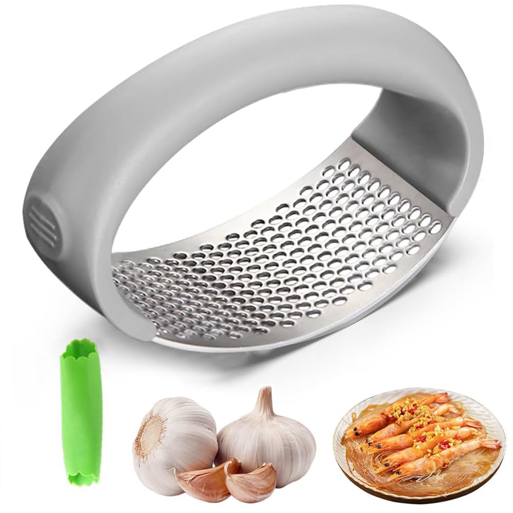 2025 Upgraded Stainless Steel Garlic Press - Home & Kitchen Garlic Crusher (1, Gray)