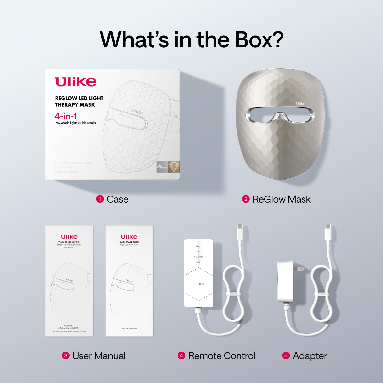 Ulike ReGlow LED Face Mask, Red Light Therapy for Face, Red, Blue, Yellow & Infrared Light Therapy for Acne & Anti-Ageing, Cordless, Remote Control, Eye Protection, Home Skincare Device for Women Wife