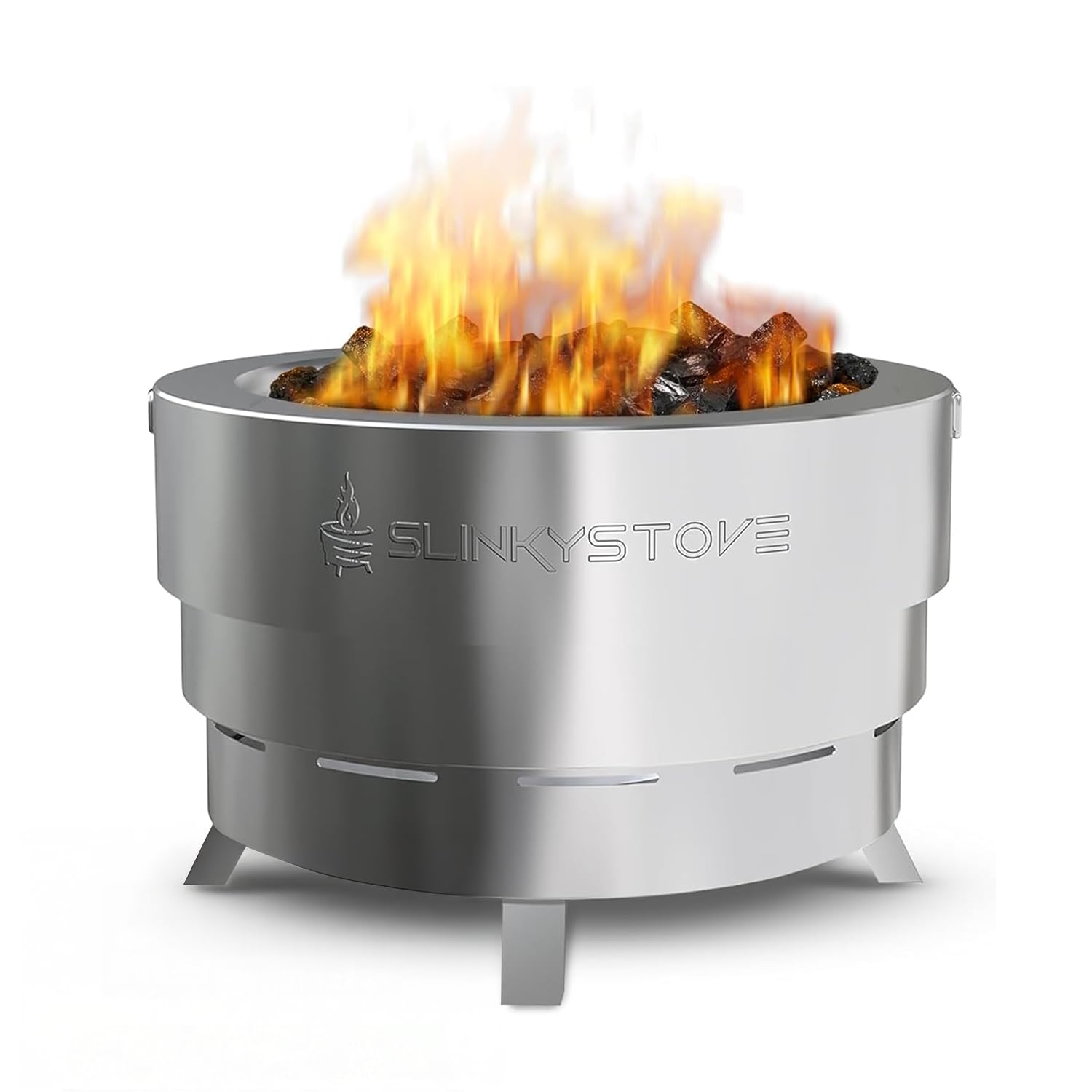 Slinky Stove Smokeless Fire Pit for Outdoor Wood-Burning - 23-Inch Patented Collapsible Firepit with Cooking Grill - Portable Stainless Steel Solo Pit for Camping, Backyard, Patio Bonfires
